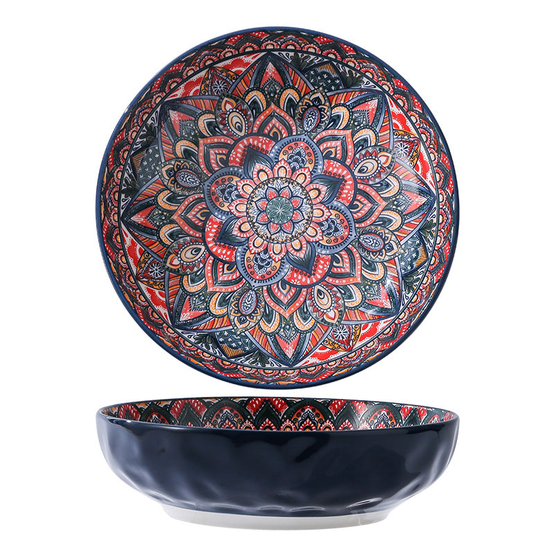 Yurtrain Hot Sale Custom Bohemia Style Floral Design Luxury Wholesale Porcelain Bowls Dishes Plates Sets Ceramic Dinnerware Set