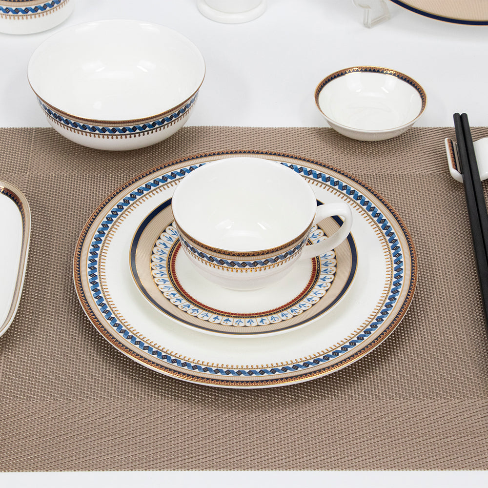 Yurtrain Luxury Royal Gold Rimmed Bone China Tableware Durable Cereal White Ceramic Bowls for Restaurant & Home Decoration