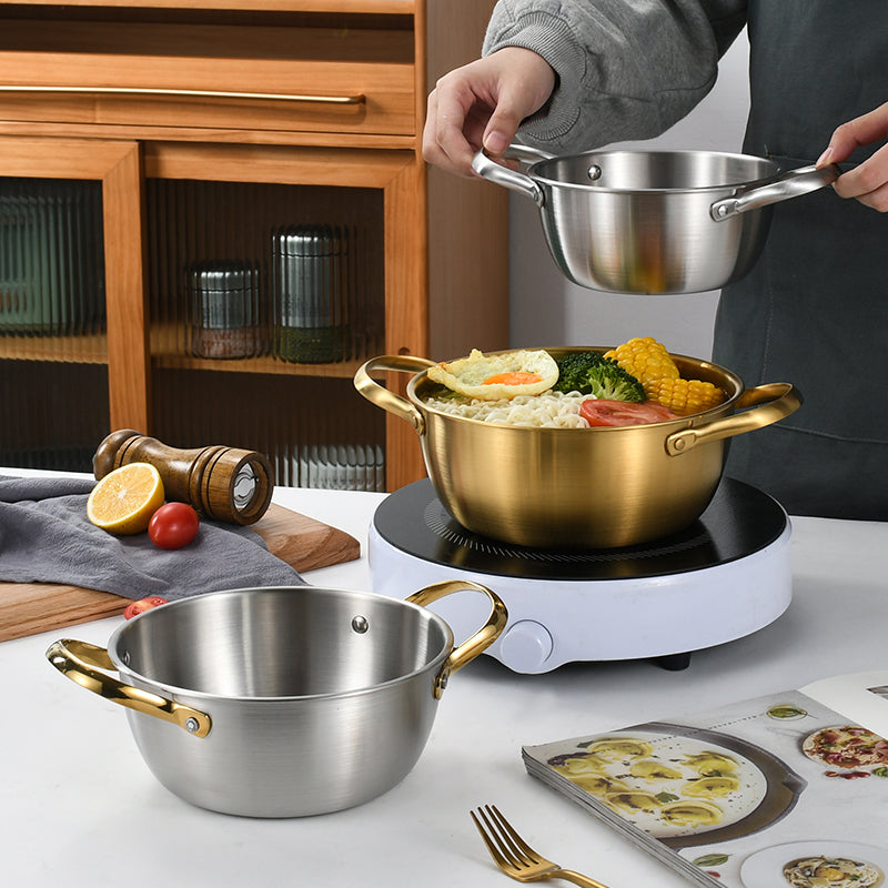 Yurtrian Golden Soup Stock Pot Nonstick Korean Stainless Steel Cooker Paella Pan for Noodle for Indoor Outdoor Household Gas