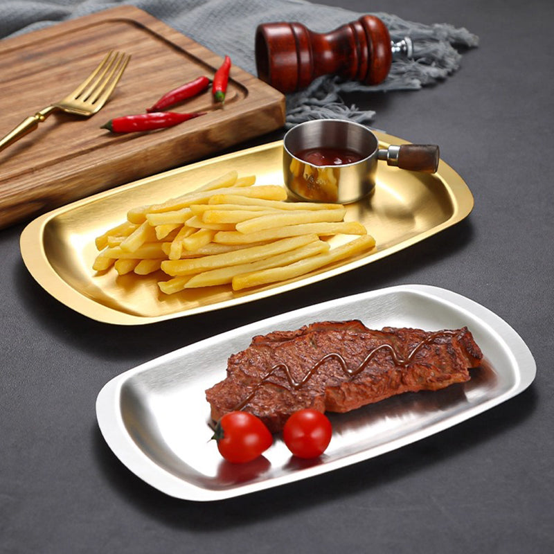 Yurtrain High Quality Stainless Steel Rectangular Flat Tray Dish Korean Plate Sushi Roast Barbecue Tray Golden Polished Metal