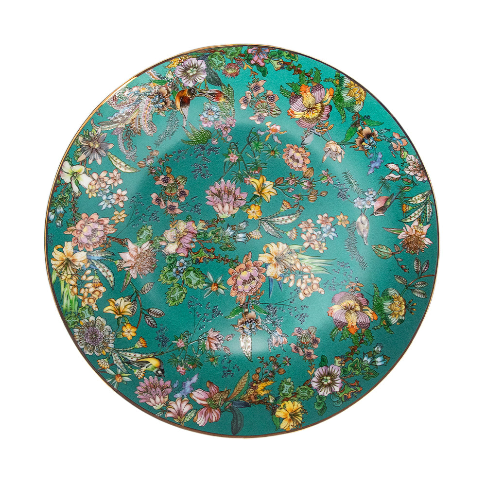 Yurtrain Luxurious Ceramic White Green Flower Dinnerware Set Durable Gold Rim Bowls Dish Plate Spoon Combination