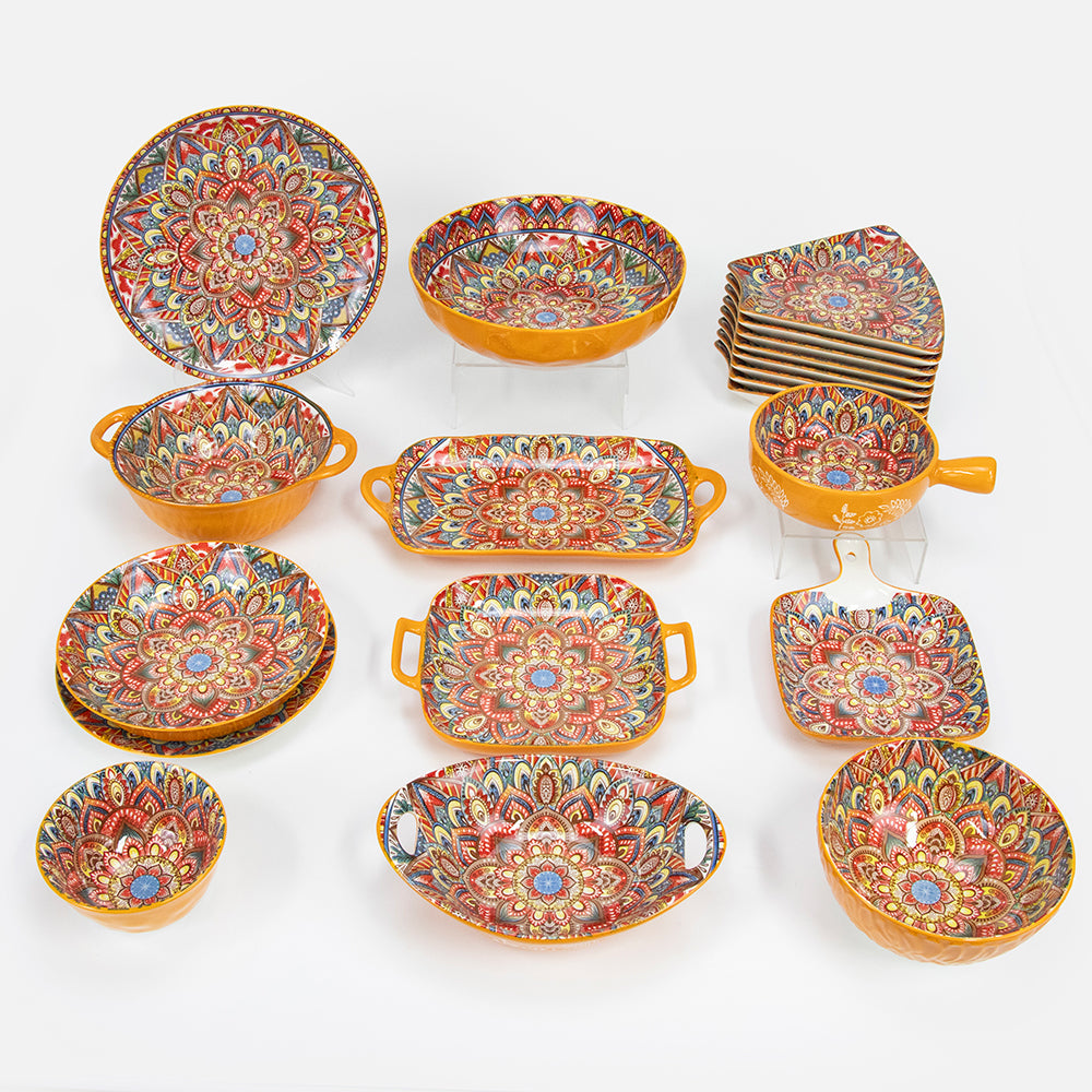 Yurtrain Custom Printed Bohemian Style Stoneware Dinner Set Colorful Ceramic Tableware Fancy Pratos Plant Unique Designed