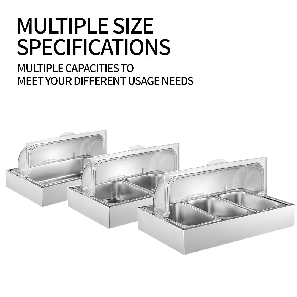 Yurtrain Stainless Steel Rectangular Serving Tray with Ice Box 9L Buffet Food Tray with Compartments to Keep Food Fresh