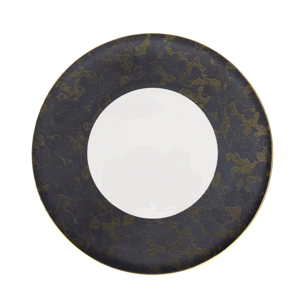 Yurtrain Luxury Round Shallow Charger Plate with Gold Rim Porcelain Stoneware Ceramic Dinnerware Set with Side Dishes & Plate