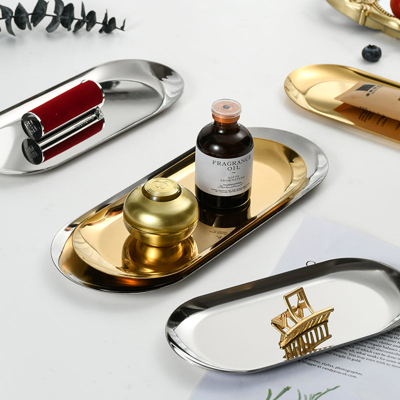 Yurtrain Luxury Stainless Steel Gold/Silver Oval Tray Polished Nut Snack Fruit Tray for Dining Wedding Parties Towel Plates