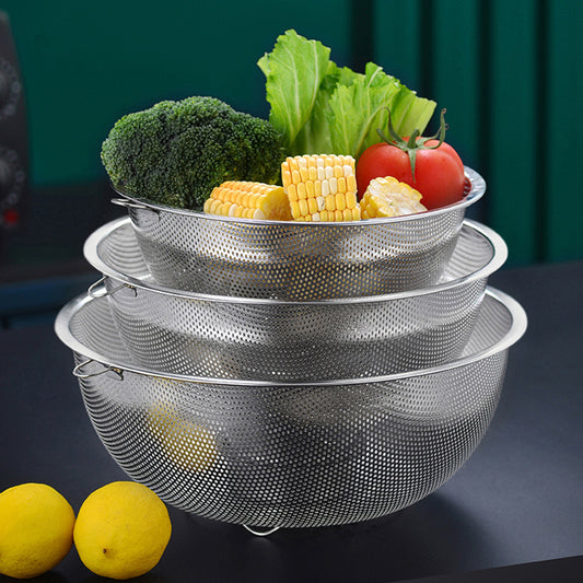 Yurtrain Stainless Steel Colander Bowl Set Small Hole Sink Colander Basket With Handle Pierced Kitchen Mesh Rice Strainer