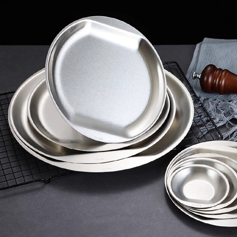 Yurtrain Factory Wholesale Stainless Steel Korean BBQ Plate Household Steak Western BBQ Disc Dishes & Plate