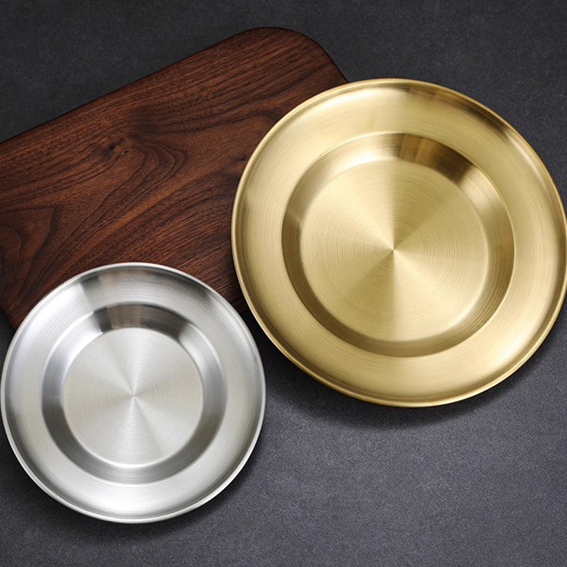 Yurtain Wholesale Stainless Steel Round Serving Tray and Metal Plate Dishes for Restaurant Home or Hotel Use