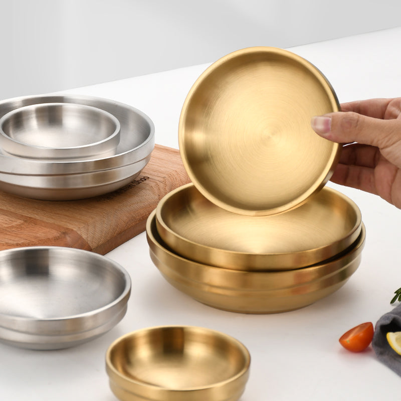 Yurtrain High Quality Stainless Steel Double Soup Ramen Bowl Korean Style Gold Thickened Disposable Rice Bowls for Cold Noodles