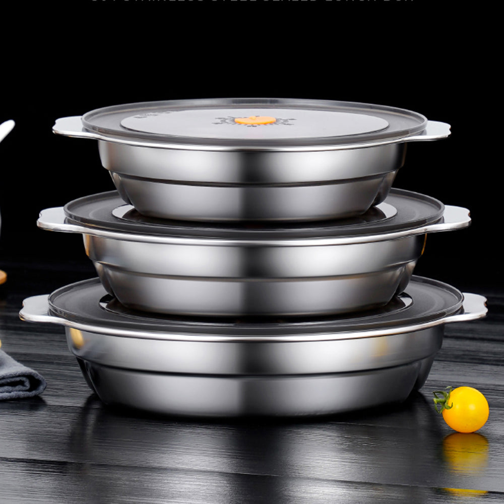Yurtrain 304 Stainless Steel Insulated Lid Durable Dinner Baby Plate Dish with Leakage Proof Plate Dish for School Children