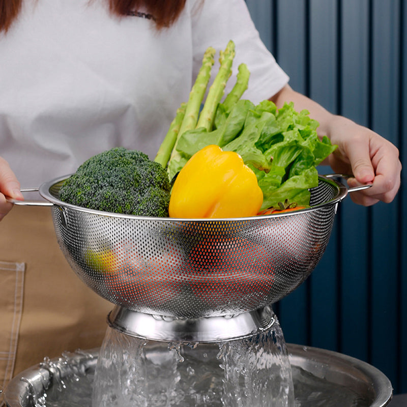 Yurtrain Durable Stainless Steel Drain Basket Metal Fruit & Vegetable Strainer with Handles for Washing Rice & Vegetables