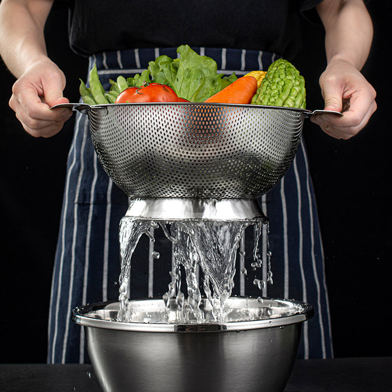 Yurtrain Stainless Steel Kitchen Strainer Colanders Set Fruit Vegetable Drain Wash Storage Basket Metal Drain Basket