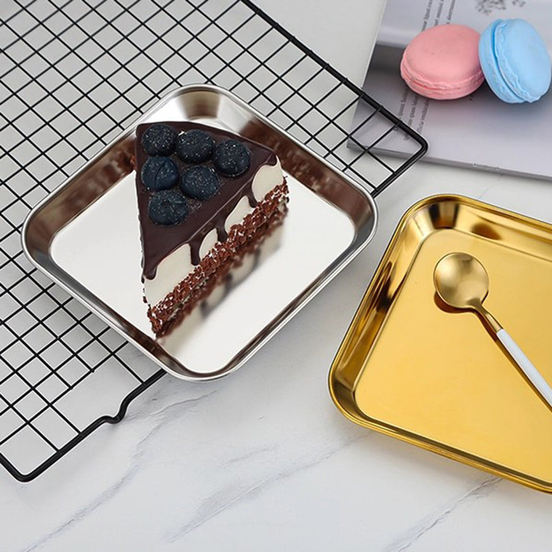 Yurtrain Luxury Metal BBQ Serving Trays Thickened Stainless Steel Rectangular Square Dinner Plate Tableware Polished Luxury