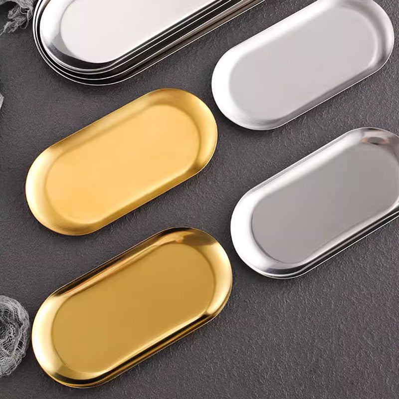 Yurtrain Golden Oval Towel Tray Stainless Steel Food Serving Plate Dishes for Wedding & Restaurant Use