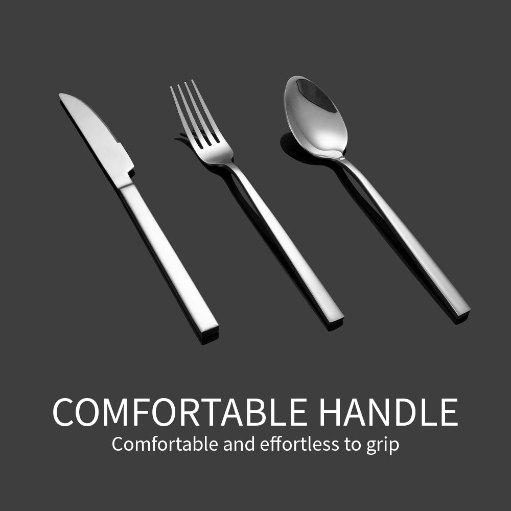 Yurtrain Kitchen Silver Plated Dishwasher Safe Fork Spoon Cutlery Set with Royal New Flat Design Long Handle Knives