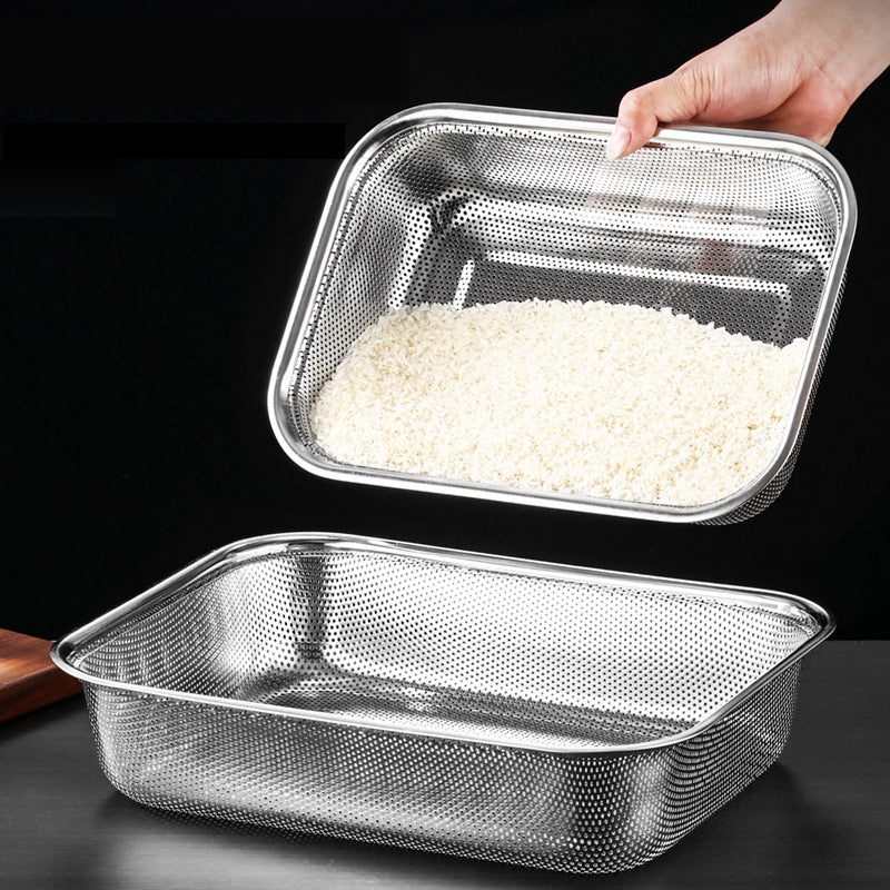 Yurtrain Metal Vegetable Washing Square Basin Stainless Steel Basin with Drain Basket Colander Strainer Basket Set