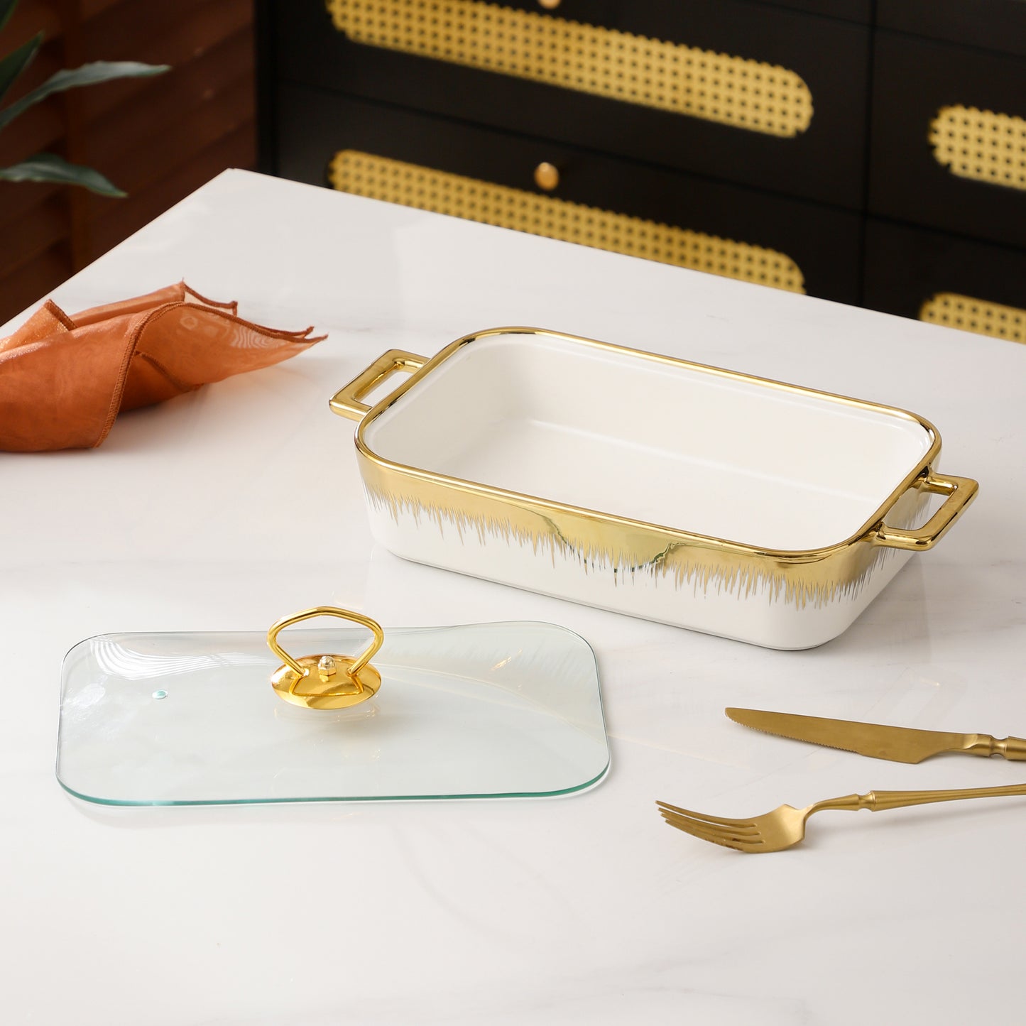 Yurtrain Luxury Ceramic Food Warmer Buffet Serving Dish Tray Hotel Buffet Soup Pot Casseroles Set