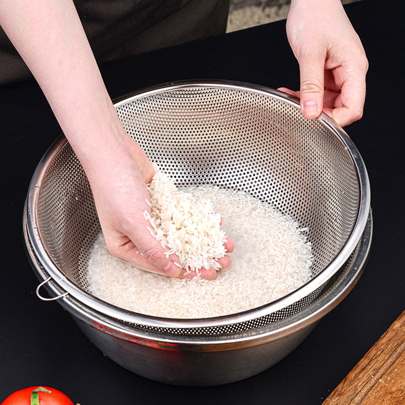 Yurtrain Stainless Steel Colander Bowl Set Small Hole Sink Colander Basket With Handle Pierced Kitchen Mesh Rice Strainer