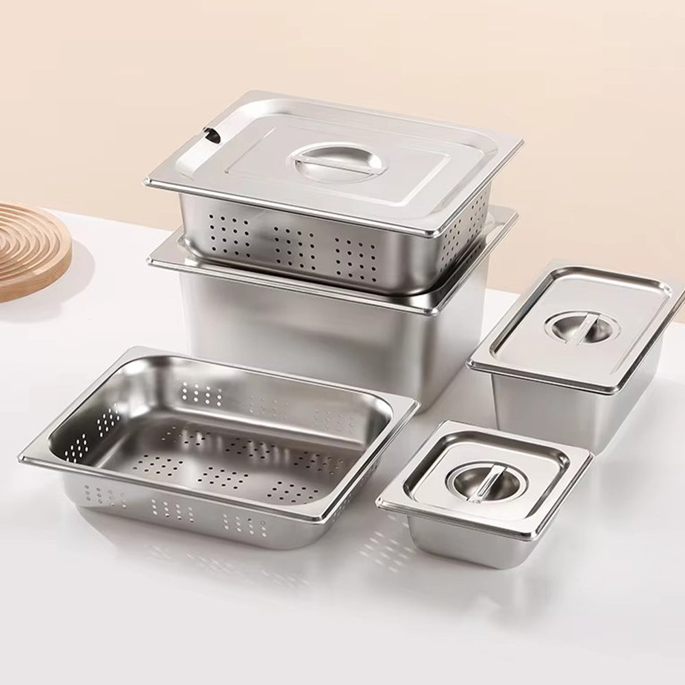 Yurtrain European Style Stainless Steel GN Pan Restaurant Hotel Kitchen Square Plate Food Storage Containers Gas Heating Lids