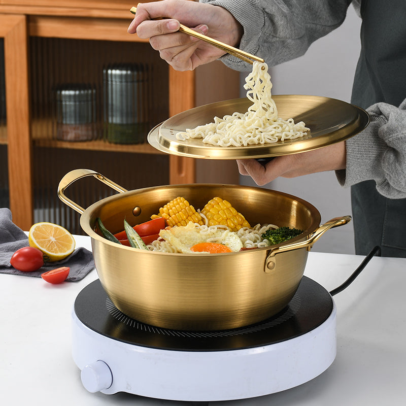 Yurtrain Korean Kitchen Cookware Instant Noodle Pot with Lid Small Aluminum Ramen Soup Pan Home Stock Pot Metal Material