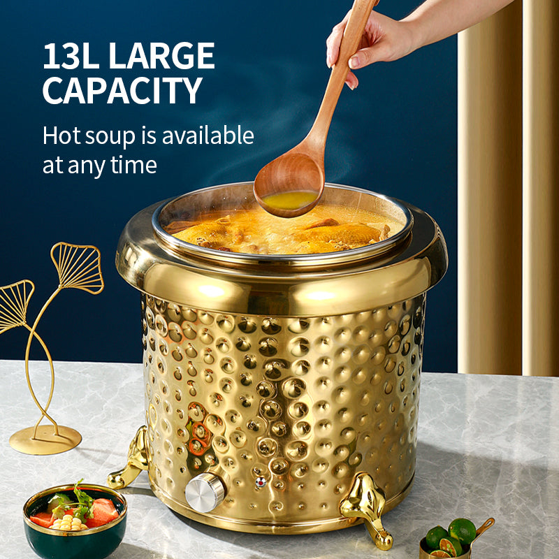 Yurtrain Luxury Hammer Pattern Electric Heating Soup Pot Commercial Catering Equipment Stainless Steel Restaurants Use
