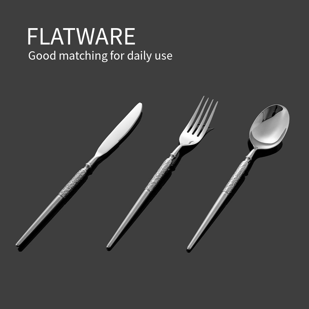Modern Luxury Art Decor Stainless Steel Dishwasher Safe Mirror Kitchen Table Spoons Hotel Custom Cylindrical Steak Knife Fork