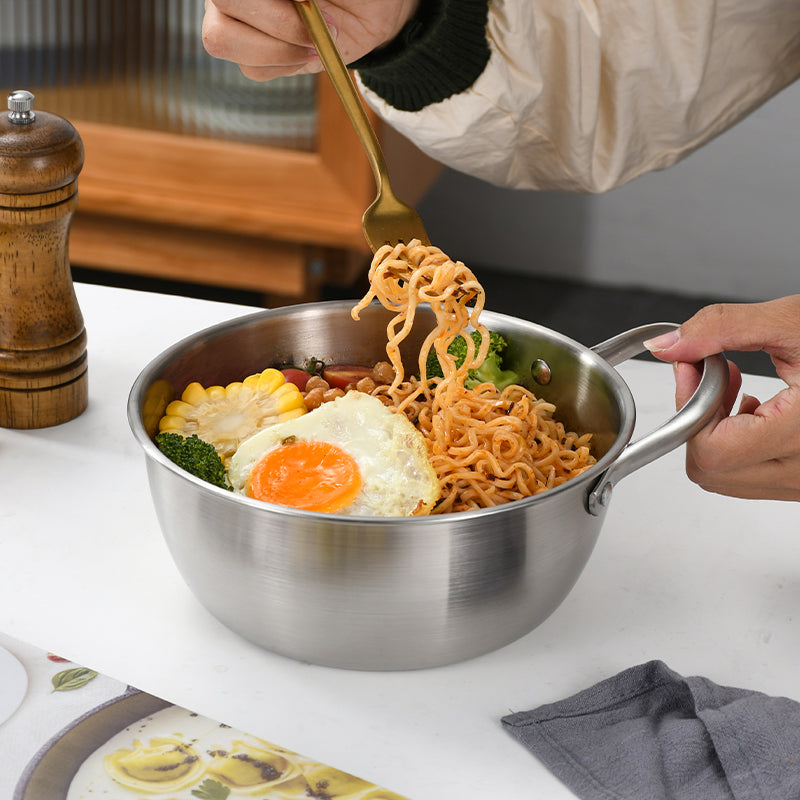Yurtrain Stainless Steel Mixing Bowl with Gold/Silver Handle Multipurpose Disposable Rice Noodle Salad Korean Rice Wine Bowl