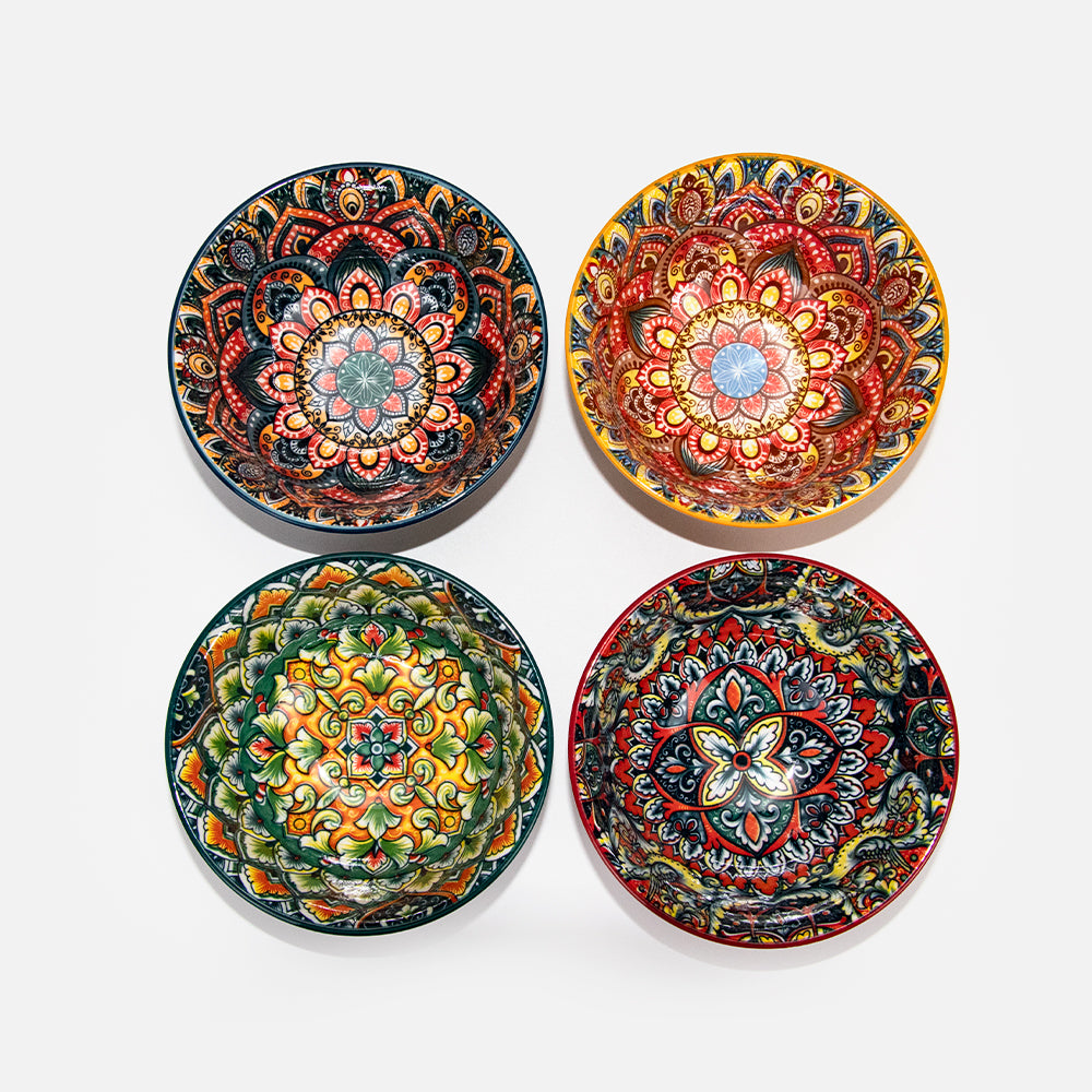 Yurtrain Custom Printed Bohemian Style Stoneware Dinner Set Colorful Ceramic Tableware Fancy Pratos Plant Unique Designed