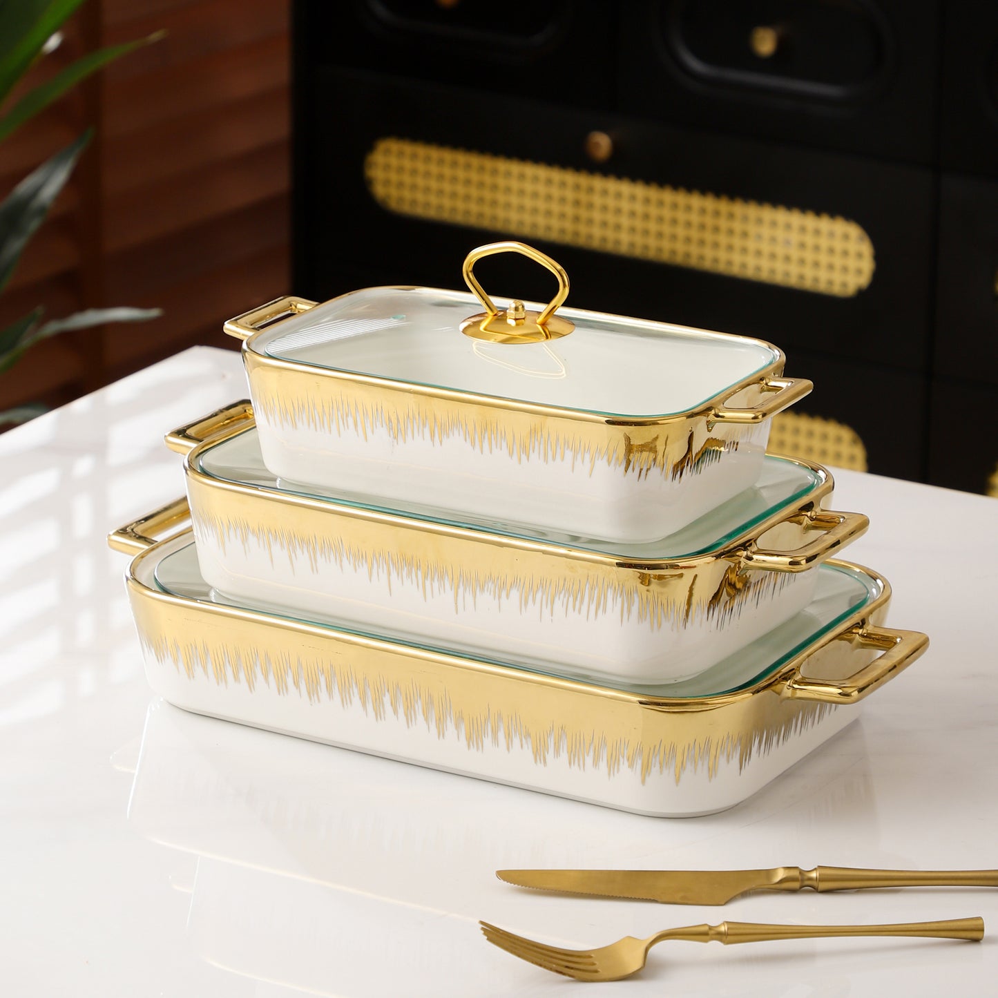 Yurtrain Luxury Ceramic Food Warmer Buffet Serving Dish Tray Hotel Buffet Soup Pot Casseroles Set