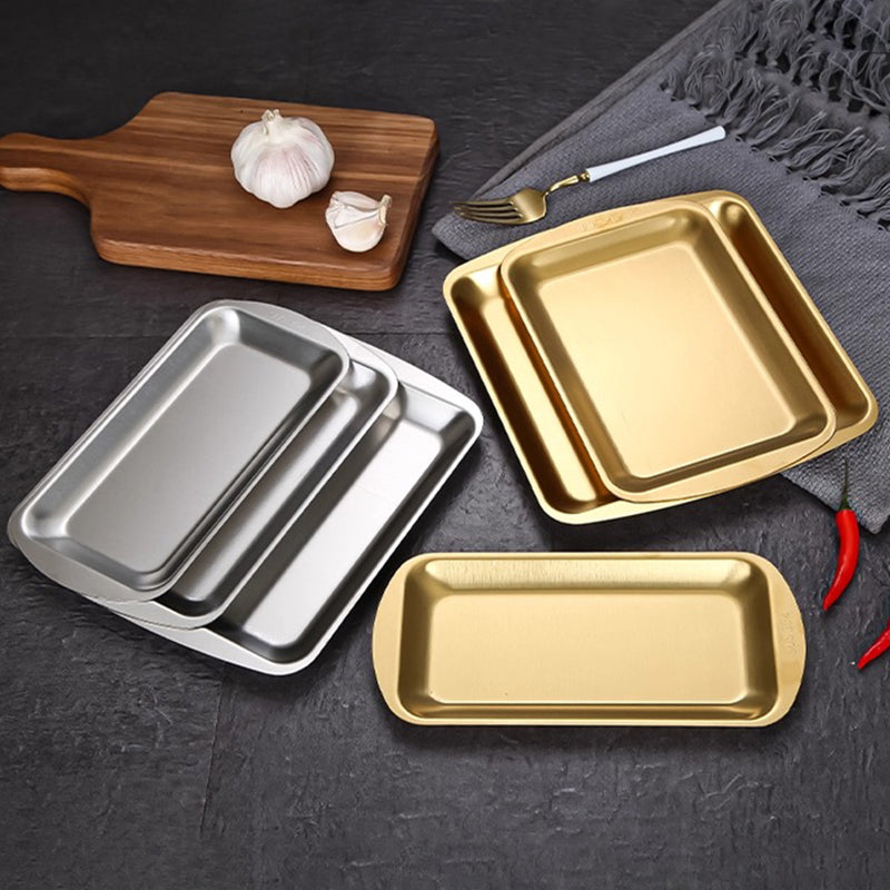 Yurtrain Korean Dinnerware Stainless Steel Rectangular and Square Serving Trays Dessert and Sushi Plate Dish for Restaurant Use