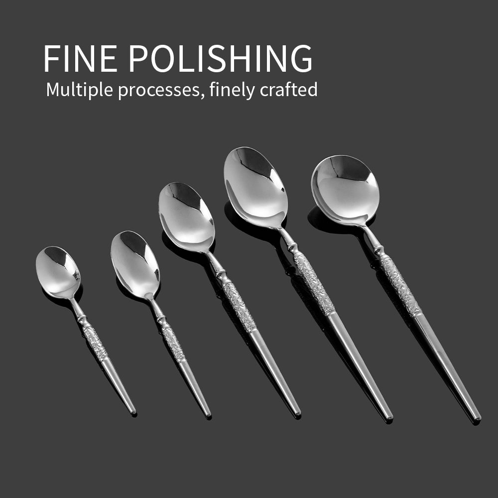Modern Luxury Art Decor Stainless Steel Dishwasher Safe Mirror Kitchen Table Spoons Hotel Custom Cylindrical Steak Knife Fork