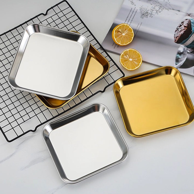 Yurtrain Luxury Metal BBQ Serving Trays Thickened Stainless Steel Rectangular Square Dinner Plate Tableware Polished Luxury