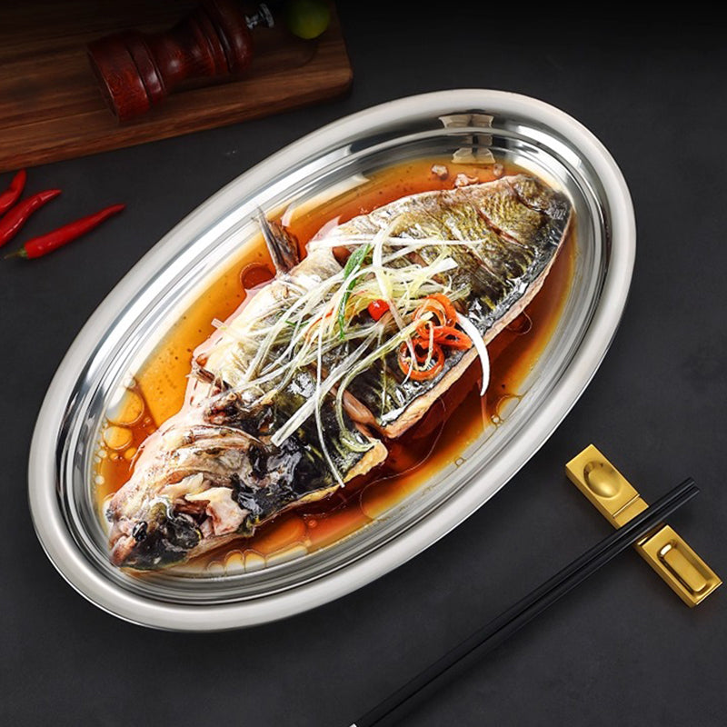 Yurtrain High Quality Stainless Steel Double Wall Dinner Fish Food Tray Multifunction Compartment Plate Dish for Hotel Wholesale
