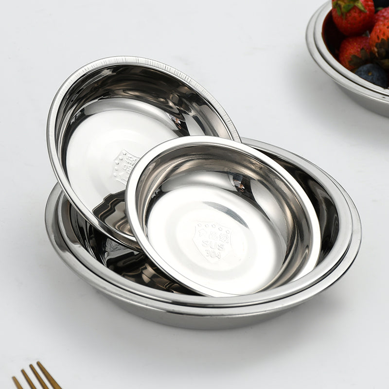 Yurtrain 304 Stainless Steel Dinner Plate Dishes Thicker Metal Polished Restaurant Supply Factory Wholesale