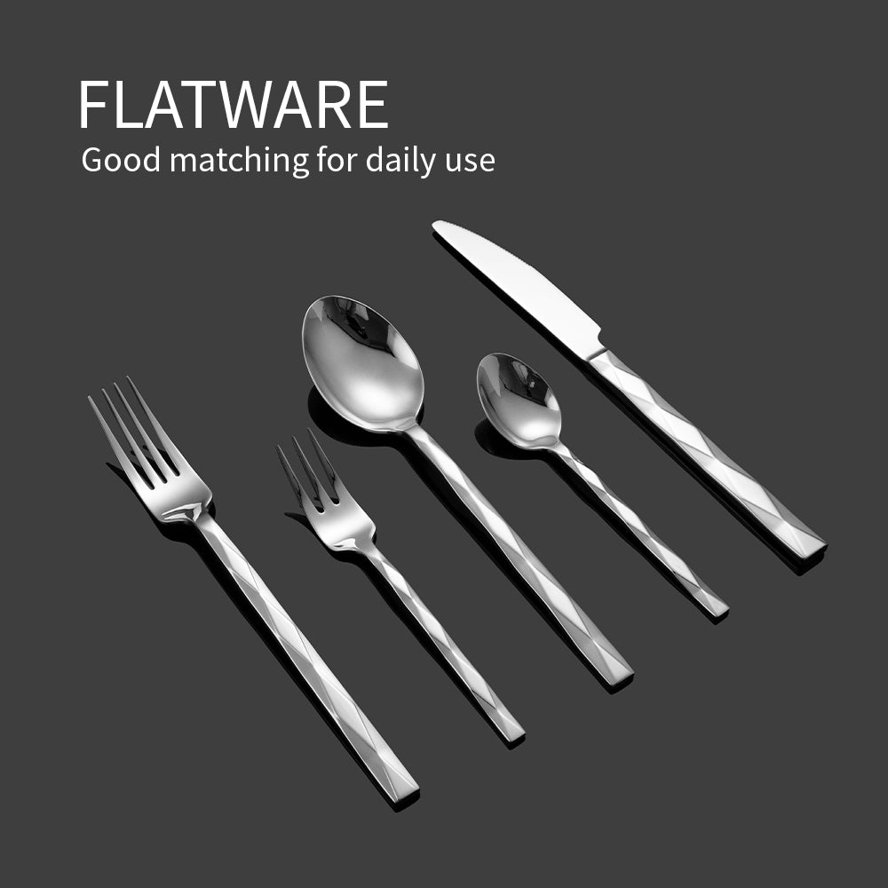 Yurtrain Premium Stainless Steel Luxury Spoon Fork and Knife Set Dishwasher Safe Mirror Polish Flatware for Hotel Restaurant Use