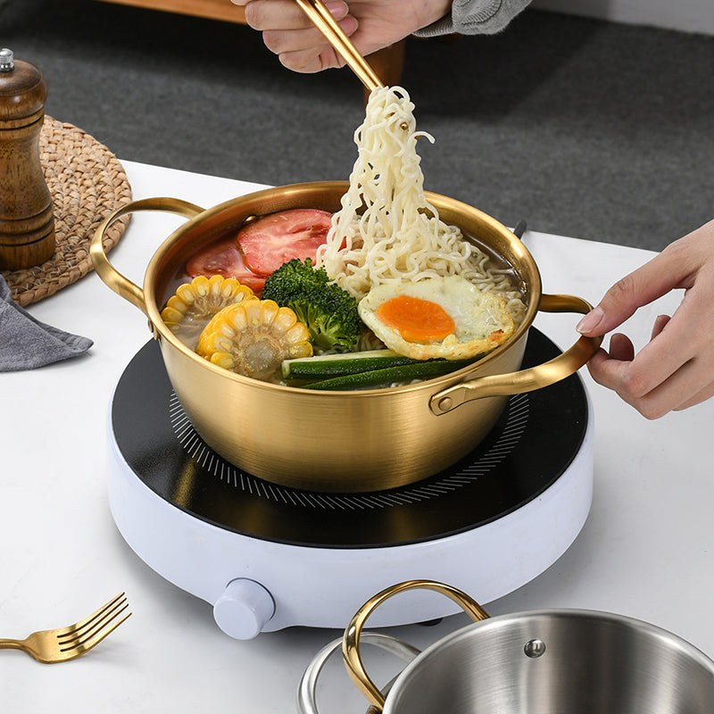 Yurtrian Golden Soup Stock Pot Nonstick Korean Stainless Steel Cooker Paella Pan for Noodle for Indoor Outdoor Household Gas