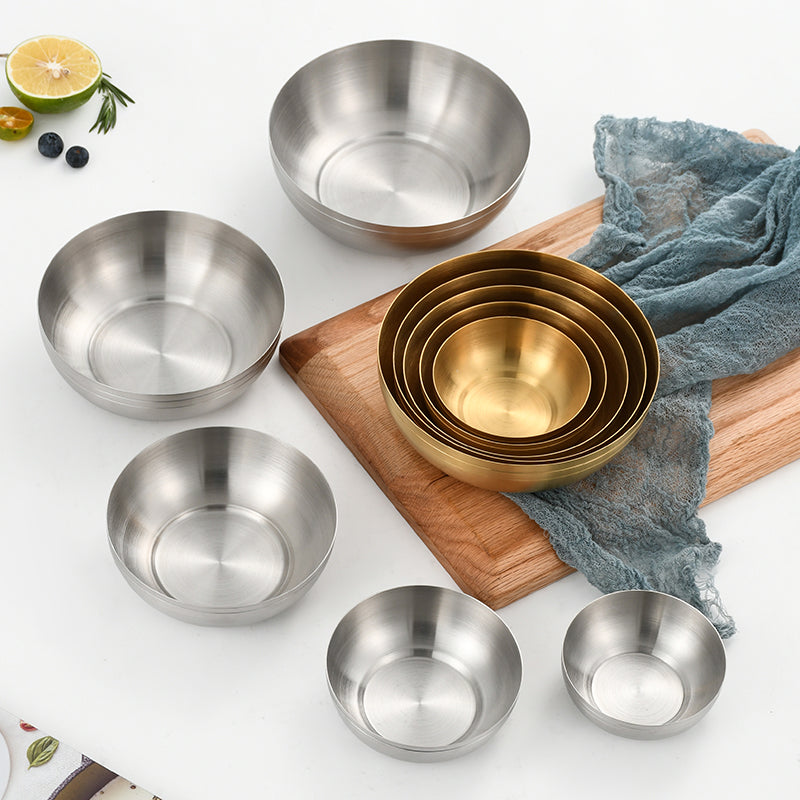 Yurtrain Stainless Steel Double-Layer Korean Style Bowl with Lid Disposable Kimchi Ramen Soup Noodle Seasoning Sauce Bowl
