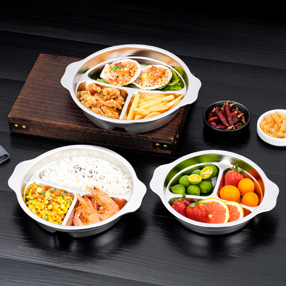 Yurtrain 304 Stainless Steel Insulated Lid Durable Dinner Baby Plate Dish with Leakage Proof Plate Dish for School Children