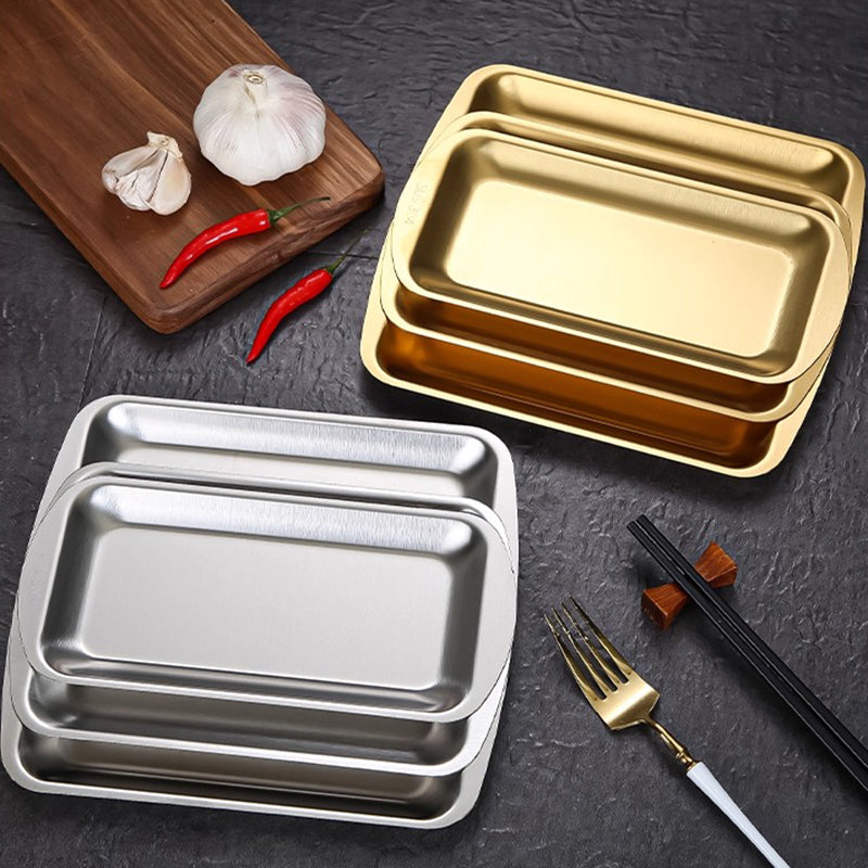 Yurtrain Korean Dinnerware Stainless Steel Rectangular and Square Serving Trays Dessert and Sushi Plate Dish for Restaurant Use