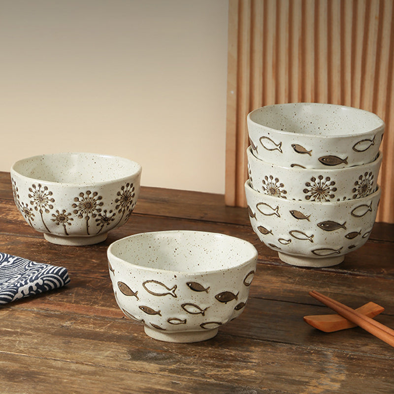 Japanese Style Retro Ceramic Tableware Disposable Round Porcelain Noodle Bowls Household Soup Bowls for Restaurant Use