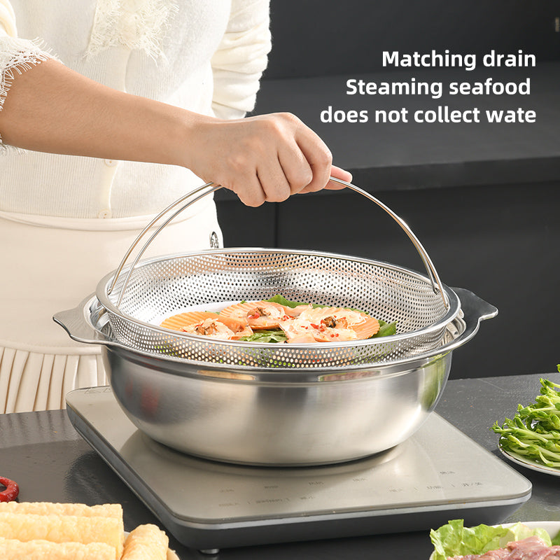 Yurtrian Stainless Steel Hot Pot Soup Stock Pots with Tempered Glass Lid Metal Kitchenware Compatible with Induction Cooker