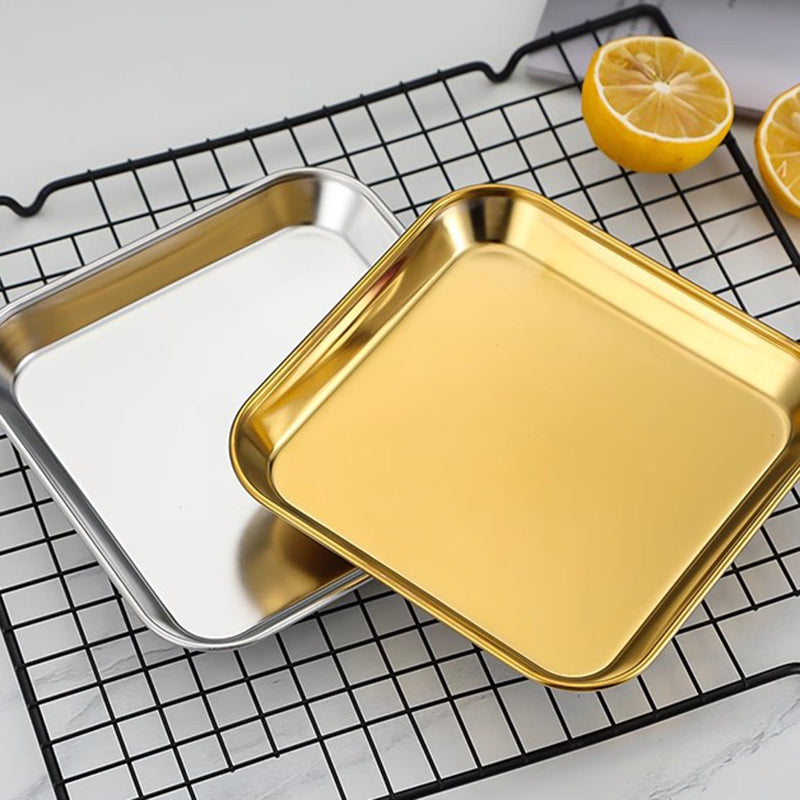 Yurtrain Luxury Metal BBQ Serving Trays Thickened Stainless Steel Rectangular Square Dinner Plate Tableware Polished Luxury