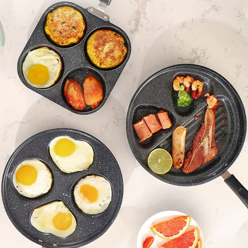 Yurtrain Aluminum Multi Hole Egg Frying Pan Pancake Pot Thickened Omelet Steak Cooking Egg Ham Dual Purpose Cookware Pan