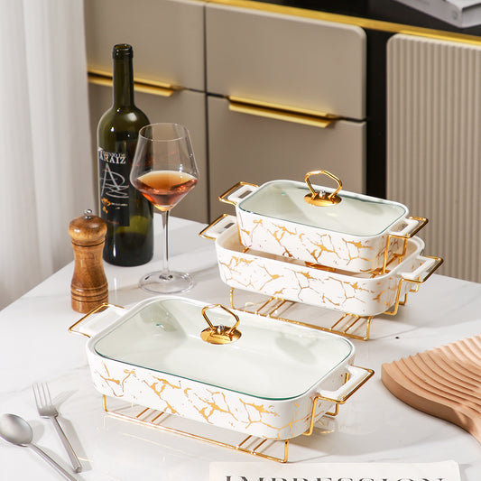 Yurtrain Hotels Tableware Set Rectangle Shape Ceramic Heating Tray for Keeping Food Warm Standing Casserole Dishes Cooking Pots