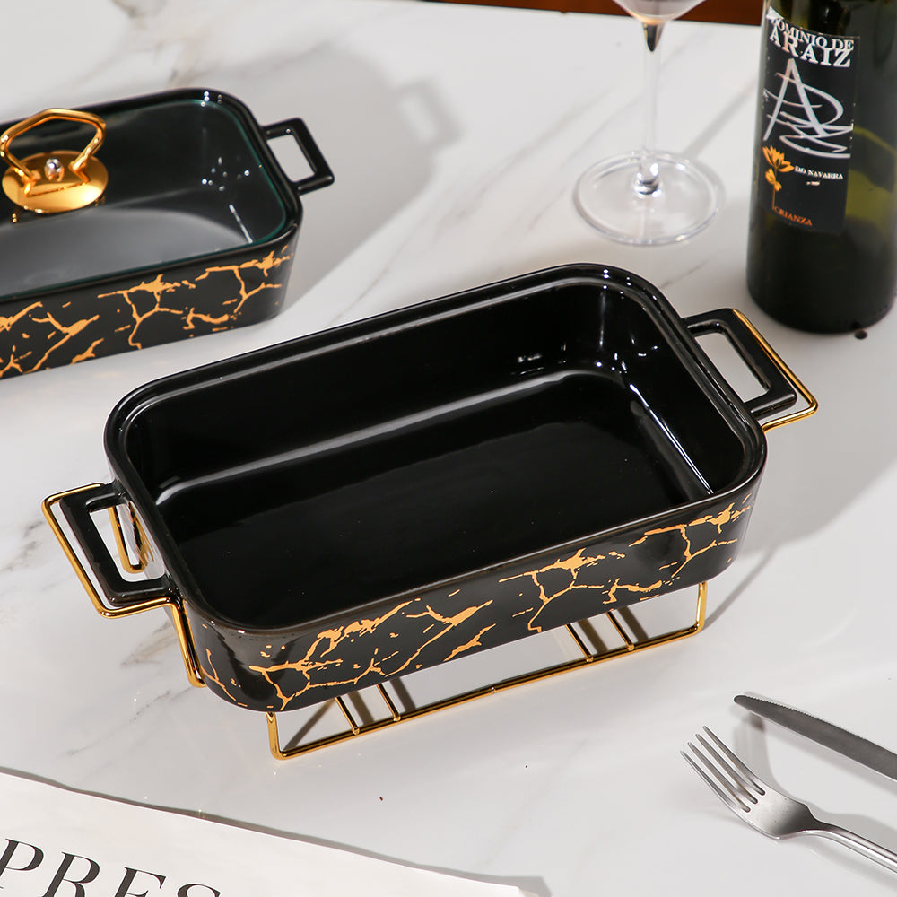 Yurtrain Hotels Tableware Set Rectangle Shape Ceramic Heating Tray for Keeping Food Warm Standing Casserole Dishes Cooking Pots
