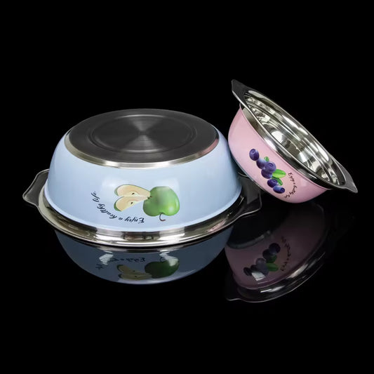 Yurtrain High Quality Cartoon Pattern Stainless Steel Round Soup Bowl Reusable Vegetable Food Wash Basin Soup Bowls Set