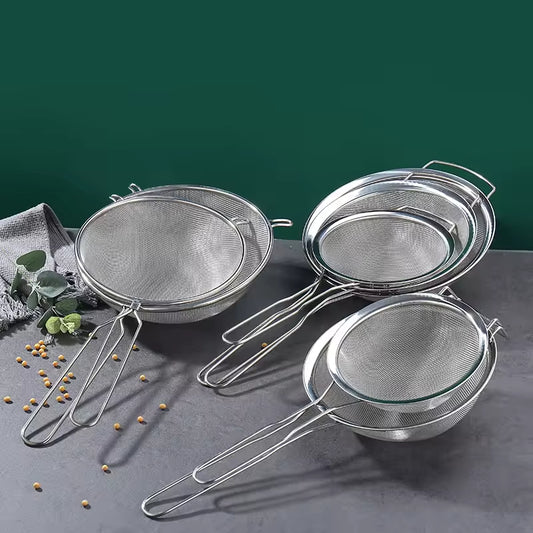 Yurtrain Stainless Steel Wire Fine Mesh Strainer Flour Sifter Filter Screen Oil Skimmer Milk Water Sieve Plastic Handle Food