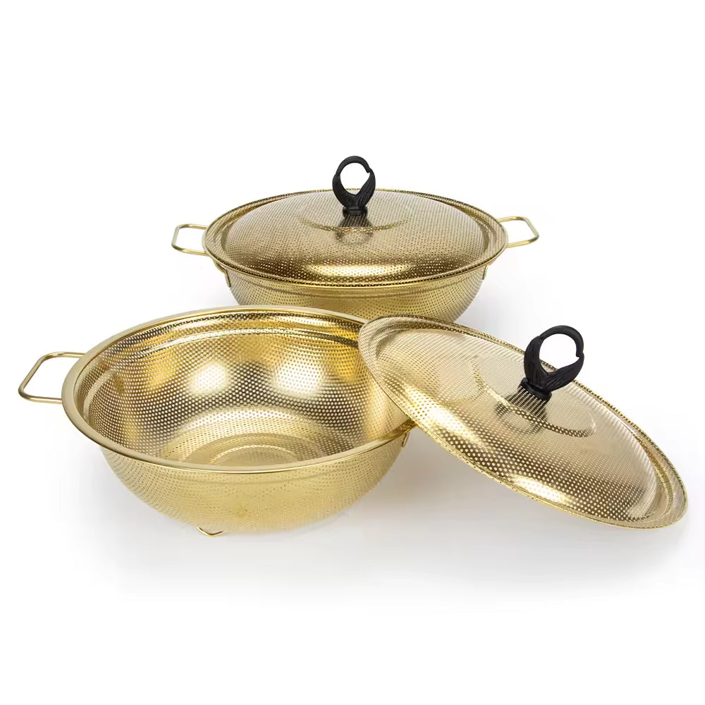 Yurtrain Gold Strainer Colander Basket Mesh Stainless Steel Kitchen Rice Bowl Skimmer Vegetable Washing Fruit Wash Drain