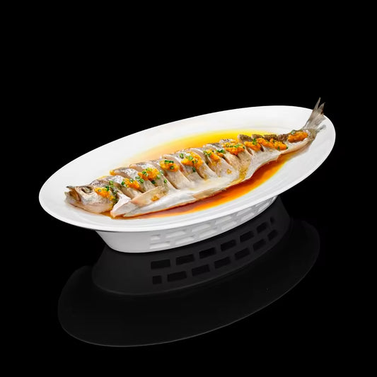 Yurtrain High Quality Simple White Dinner Plates Big Oval Western Food Soup Plate Bowl Deep Dish Straw Hat Western Bowls