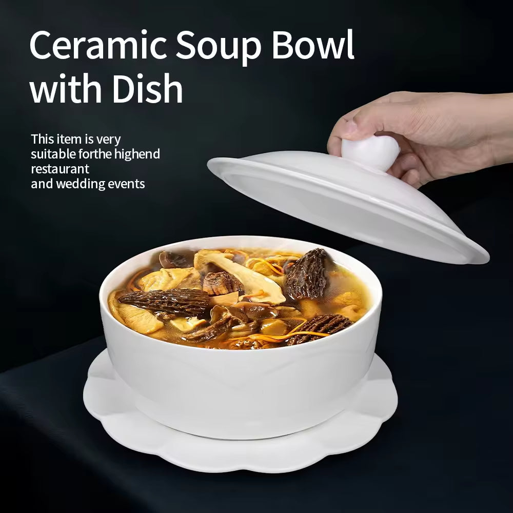 Yurtrain Large Pure White Bone China Soup Bowl With Lid Personalized Household Bowl Palace Basin Soup Bowl